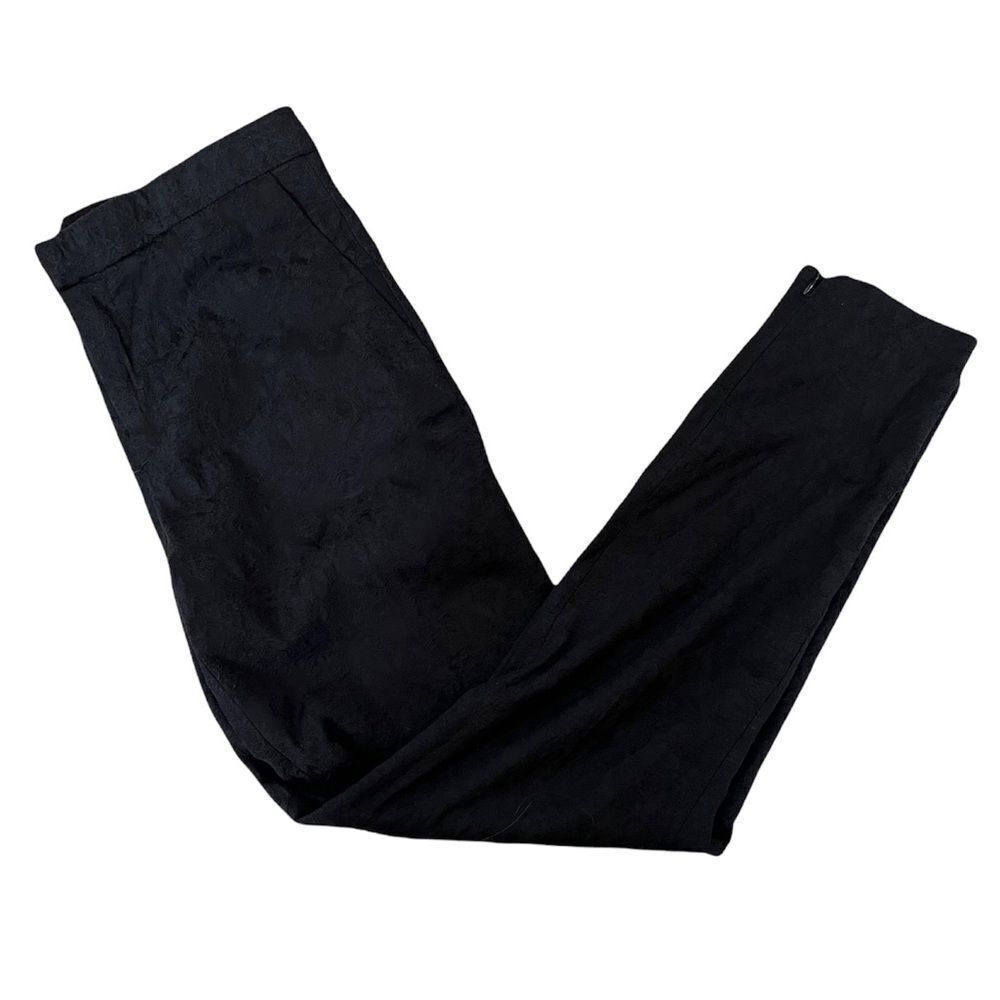 ZARA Women Black Brocade Straight Leg Mid Rise Slit Pocket Dressy Pant S